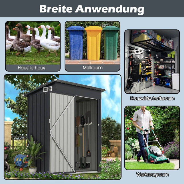 Metal Garden Shed with Sloped Roof, 150 x 90.5 x 185 cm