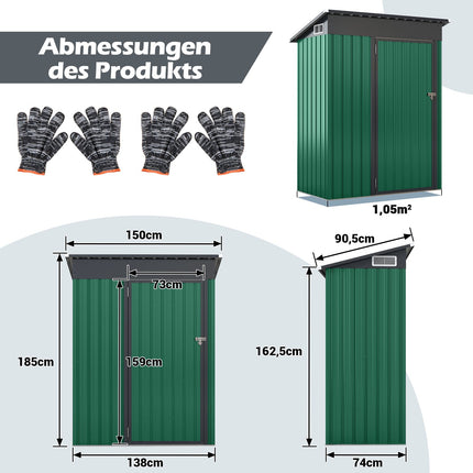 Metal Garden Shed with Sloped Roof, 150 x 90.5 x 185 cm