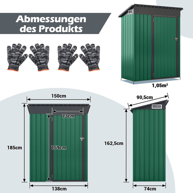 Metal Garden Shed with Sloped Roof, 150 x 90.5 x 185 cm