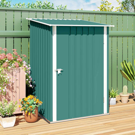 Metal Garden Shed with Sloped Roof, Lockable Door, 100x103x160 cm