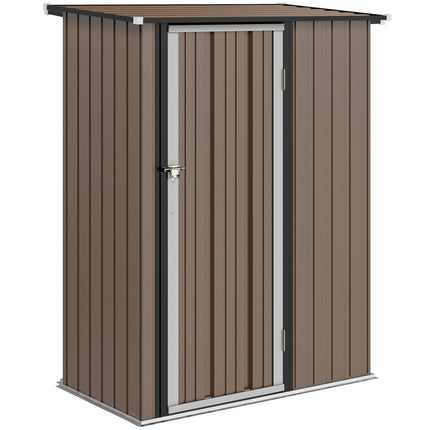 Metal Garden Shed with Sloped Roof, Lockable Door, Brown