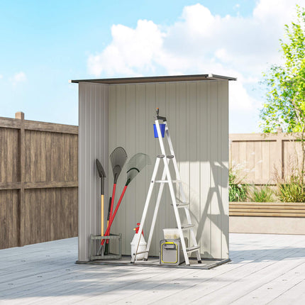 Metal Garden Shed with Sloped Roof, Lockable Door, Brown