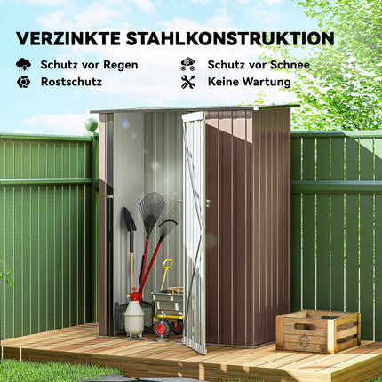 Metal Garden Shed with Sloped Roof, Lockable Door, Brown