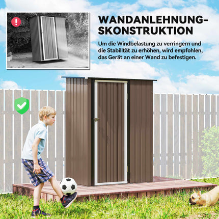 Metal Garden Shed with Sloped Roof, Lockable Door, Brown
