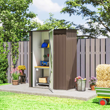 Metal Garden Shed with Sloped Roof, Lockable Door, Brown