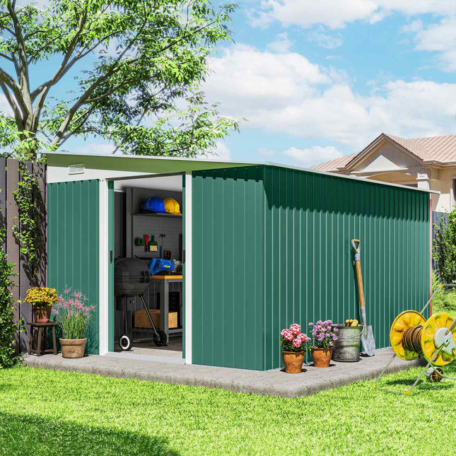 Metal Garden Shed with Sloped Roof, Lockable Double Door