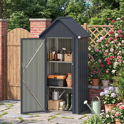 Metal Garden Tool Shed with 3 Adjustable Shelves, Lockable Door