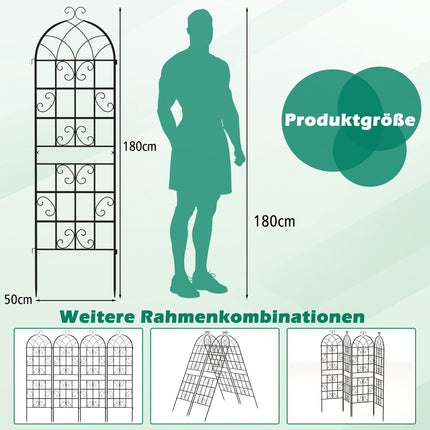 Metal Garden Trellis Set, 4-Pack, 180x50 cm, Black