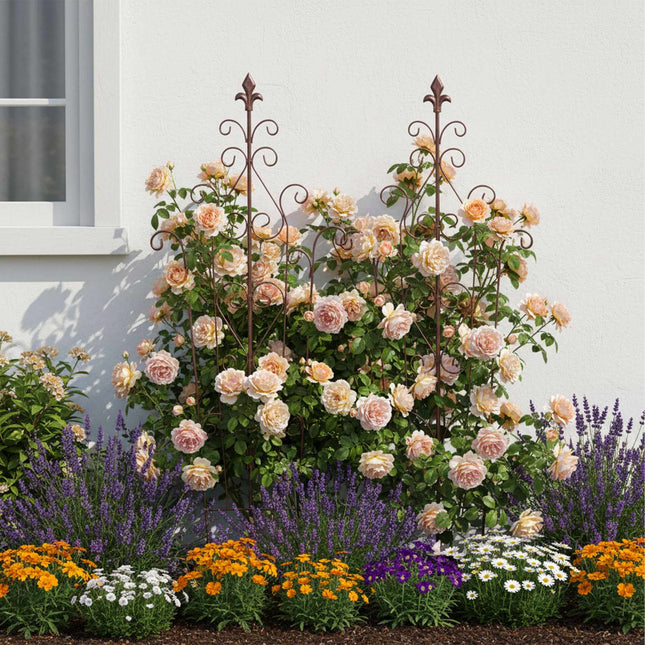 Metal Garden Trellis, Vintage Fleur-De-Lis Finials