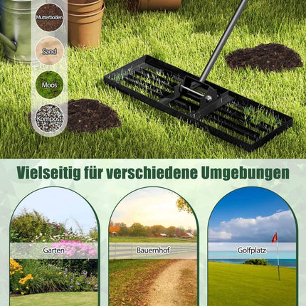 Metal Lawn Leveling Rake with Ergonomic Handle, 75x25 cm