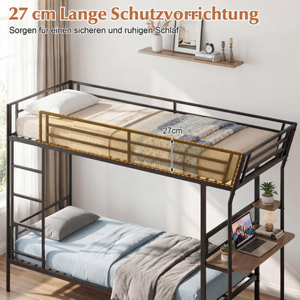 Metal Loft Bunk Bed With Desk, Guardrail and Ladder