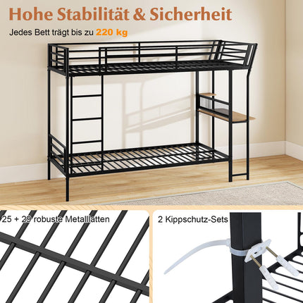 Metal Loft Bunk Bed With Desk, Guardrail and Ladder