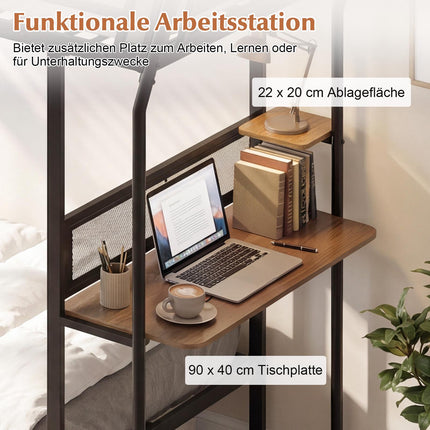 Metal Loft Bunk Bed With Desk, Guardrail and Ladder