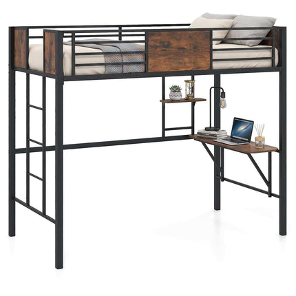 Metal Loft Bunk Bed with Desk and Shelves, Black