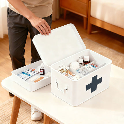 Metal Medicine Storage Box with 4 Compartments