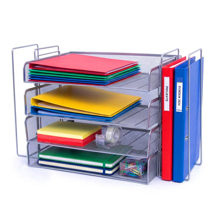 Metal Mesh Document Organizer, 4-Tier A4, Side Racks