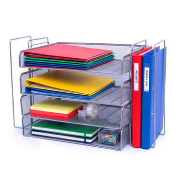 Metal Mesh Document Organizer, 4-Tier A4, Side Racks