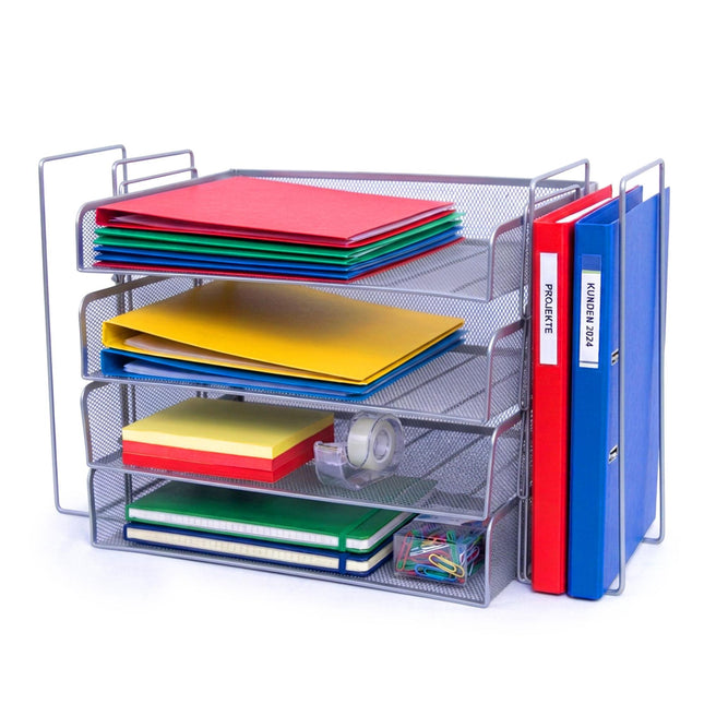 Metal Mesh Document Organizer, 4-Tier A4, Side Racks