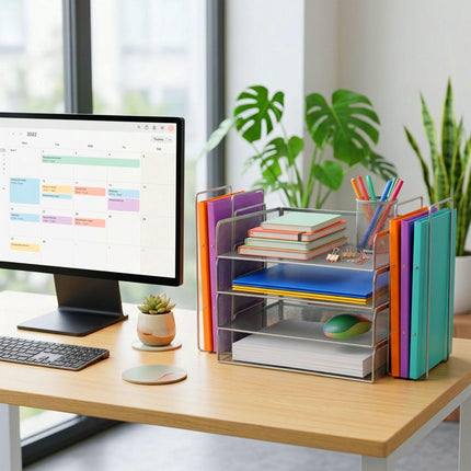 Metal Mesh Document Organizer, 4-Tier A4, Side Racks