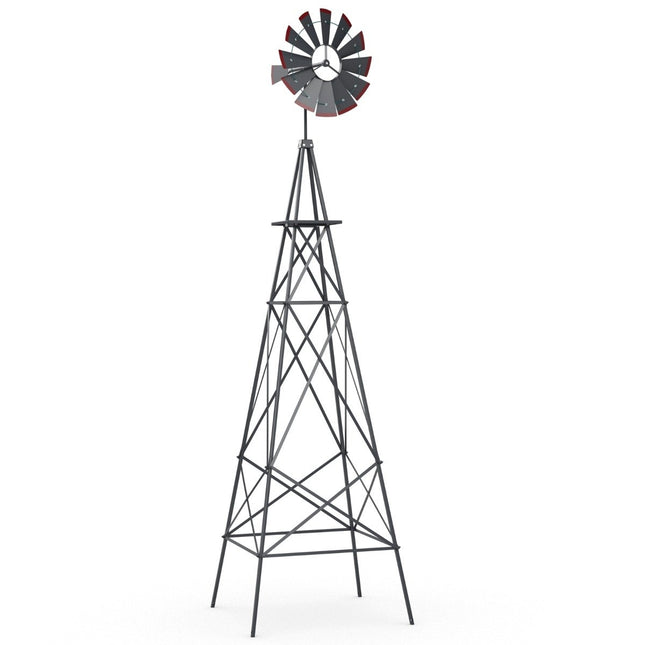 Metal Pinwheel with 4 Support Legs Weatherproof Windmill for Garden Yard 67 x 67 x 253 cm Gray