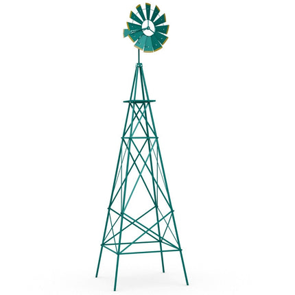Metal Pinwheel with 4 Support Legs Weatherproof Windmill for Garden Yard 67 x 67 x 253 cm Green