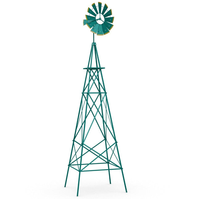 Metal Pinwheel with 4 Support Legs Weatherproof Windmill for Garden Yard 67 x 67 x 253 cm Green