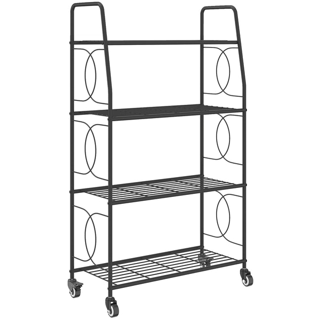 Metal Plant Stand, 4-Tier with Lockable Wheels