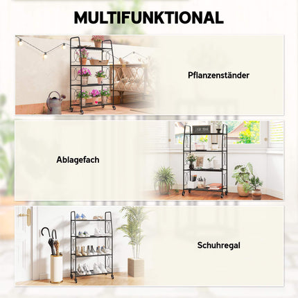 Metal Plant Stand, 4-Tier with Lockable Wheels
