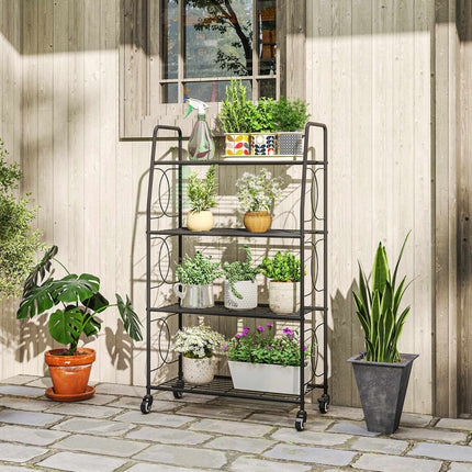 Metal Plant Stand, 4-Tier with Lockable Wheels