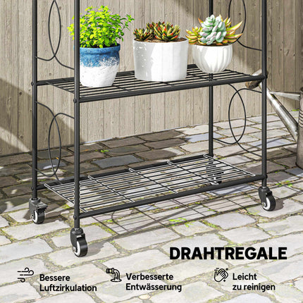 Metal Plant Stand, 4-Tier with Lockable Wheels