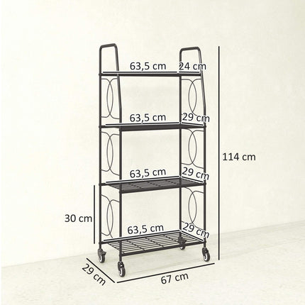 Metal Plant Stand, 4-Tier with Lockable Wheels