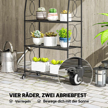 Metal Plant Stand, 4-Tier with Lockable Wheels