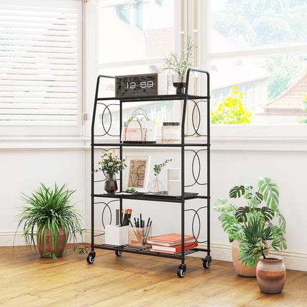 Metal Plant Stand, 4-Tier with Lockable Wheels