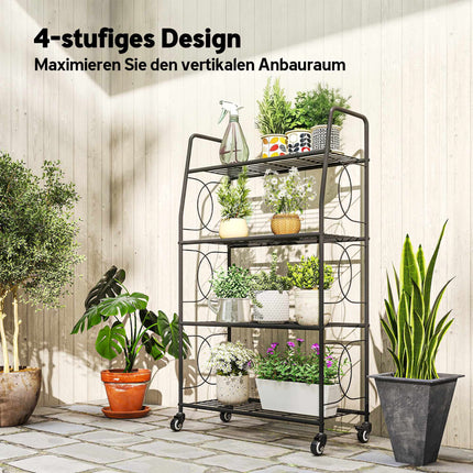 Metal Plant Stand, 4-Tier with Lockable Wheels