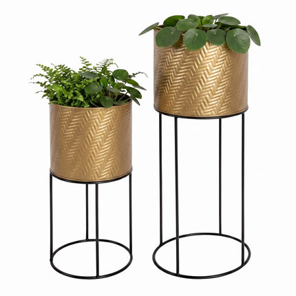Metal Plant Stand Set of 2, Black-Gold, Galvanised Iron