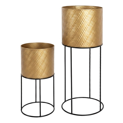Metal Plant Stand Set of 2, Black-Gold, Galvanised Iron