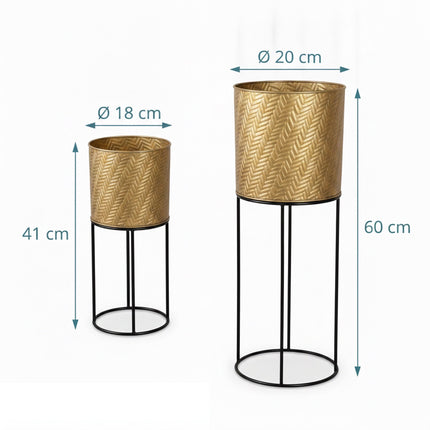 Metal Plant Stand Set of 2, Black-Gold, Galvanised Iron