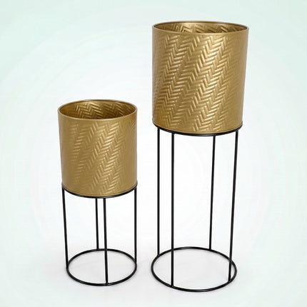 Metal Plant Stand Set of 2, Black-Gold, Galvanised Iron
