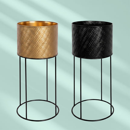 Metal Plant Stand Set of 2, Black-Gold, Galvanised Iron
