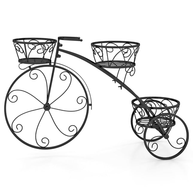 Metal Plant Stand with Bicycle Design, 3 Baskets, Black