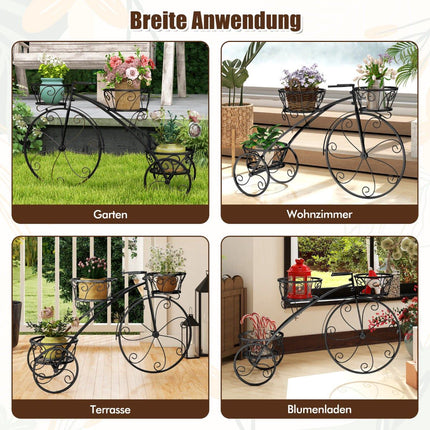 Metal Plant Stand with Bicycle Design, 3 Baskets, Black