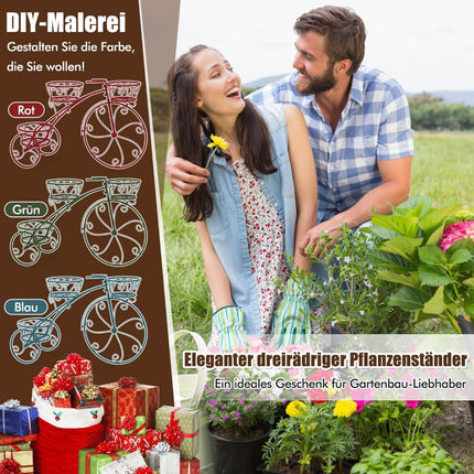 Metal Plant Stand with Bicycle Design, 3 Baskets, Black