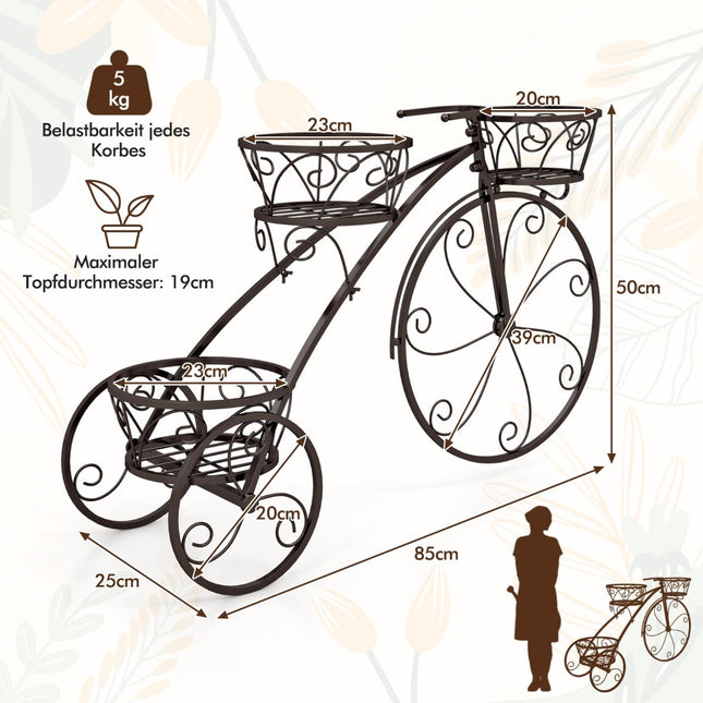 Metal Plant Stand with Bicycle Design, 3-Tier Basket Holder