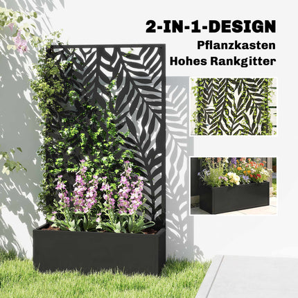 Metal Planter Box with Trellis, 20L Capacity, Black