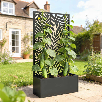 Metal Planter Box with Trellis, 20L Capacity, Black