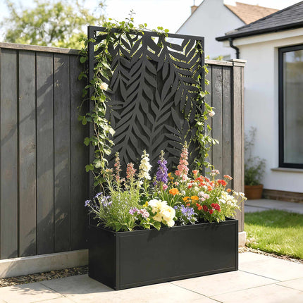 Metal Planter Box with Trellis, 20L Capacity, Black