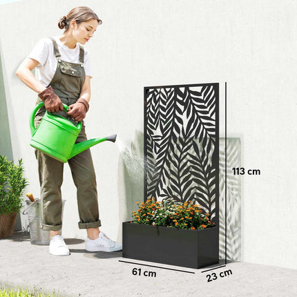 Metal Planter Box with Trellis, 20L Capacity, Black