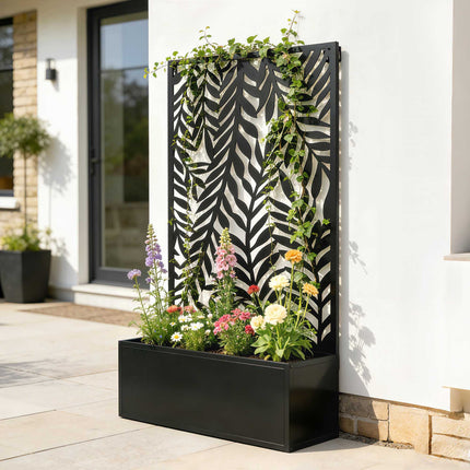 Metal Planter Box with Trellis, 20L Capacity, Black