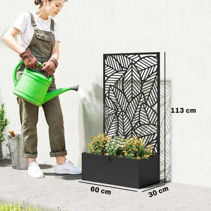 Metal Planter Box with Trellis, 38L Capacity, Black