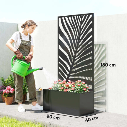 Metal Planter Box with Trellis, 90 x 40 x 180 cm, Black